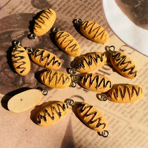 Miniature resin bread charms with silver metal rings for DIY jewelry and accessories