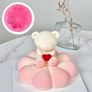8-petal flower silicone mold with 3D bear design for DIY baking mousse cakes