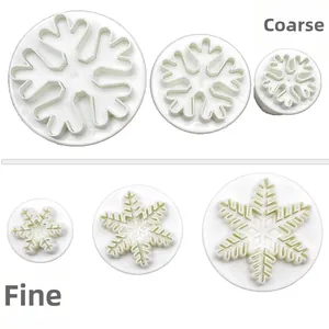 Detailed comparison of coarse and fine snowflake plunger cutters in three different sizes