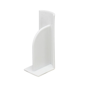 White L-shaped plastic divider bracket with reinforced rib for drawer and cabinet support
