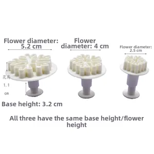Detailed size dimensions for set of 3 snowflake plunger cutters in different sizes
