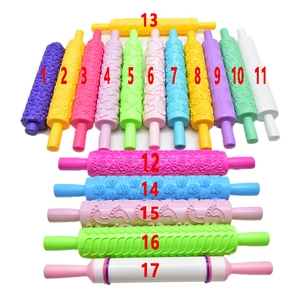 Set of 17 colorful textured rolling pins with diverse floral and geometric patterns for baking