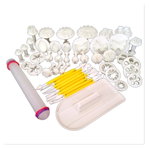 34-piece DIY baking tool set with fondant embossers, modeling tools and rolling pin