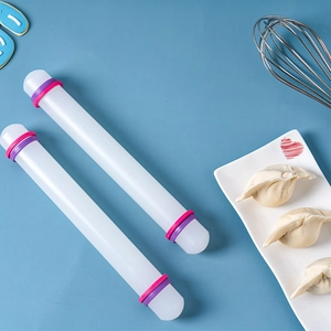23cm non-stick plastic rolling pin set with purple thickness adjustment rings for baking