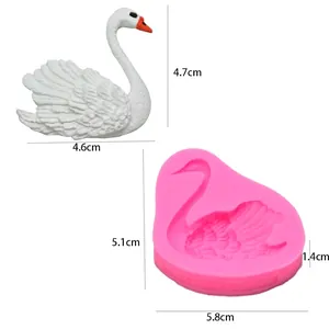 3D swan silicone mold for cake decorating and chocolate crafting with finished product