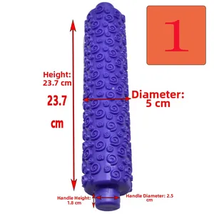 Detailed view of purple spiral scroll embossed rolling pin with size specifications