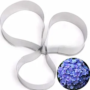 Detailed macro view of hydrangea petal shaped stainless steel fondant and cake cutter