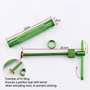Green stainless steel clay extruder tool set for ceramic sculpting and fondant modeling