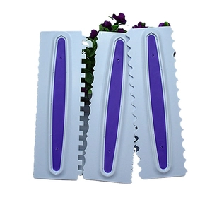 3-piece white plastic cream scraper set with purple anti-slip handles for cake decorating