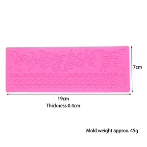 Pink silicone butterfly lace fondant mold measuring 19x7cm for DIY cake decoration