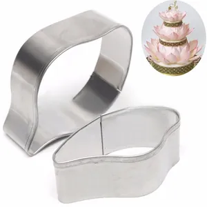 Close-up of stainless steel petal cutters for peony fondant and cake decoration