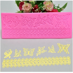 Pink silicone butterfly lace mold for fondant cake decorating and DIY baking sugarcraft