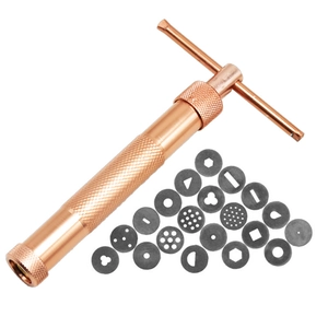 Rose gold clay extruder set with 20 stainless steel pattern discs for pottery and baking