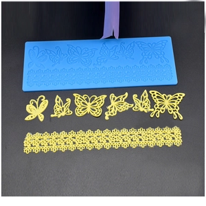 Blue butterfly lace silicone mold for cake decorating and fondant flower textures