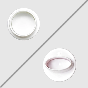 Macro detail of white plastic round and oval fondant plungers for baking cake decoration