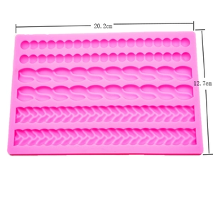 Pink silicone gemstone mold with pearl, rope, and weave patterns, 20.2cm x 12.7cm size