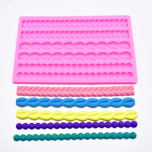 Pink silicone gemstone mold for DIY cake decoration with pearl and rope braid textures