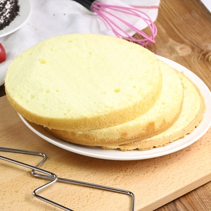 Three-layer round sponge cake slices for DIY baking displayed on a white plate