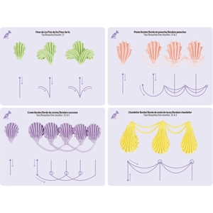 Detail of 4 cake piping practice patterns with nozzle tips numbers and angle guides