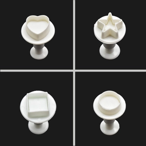 Geometric Spring Plunger Fondant Cake Molds White Plastic Heart Star Square Cookie Cutter Embossing Baking Decorating