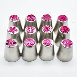 Lot de 12 douilles de pâtisserie en inox avec divers motifs floraux pour décoration gâteau