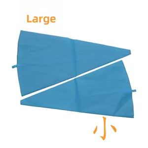 Blue silicone piping bags in large and small sizes with hanging loops for cake decorating
