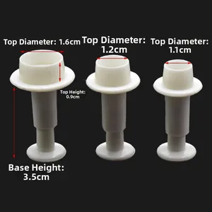 Detailed dimensions of three white plastic geometric cookie spring molds with diameters