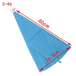 Size chart of blue silicone piping bag 46cm long for cake decorating and DIY baking