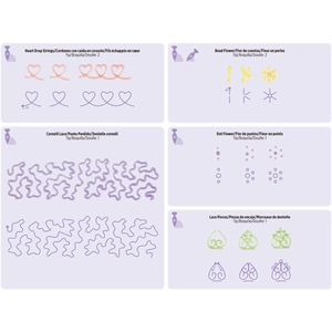 Detail showing 5 cake piping practice templates with pattern tips number 1 and 2
