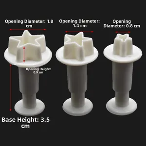 Three-piece set of star-shaped plunger cutters for fondant and cookie dough in various sizes