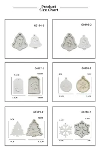 Detailed size chart for Christmas tree, snowflake, and bell silicone DIY resin molds