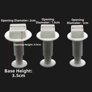 Detailed view of 3pcs square fondant plungers with spring handles and size dimensions