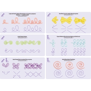 Guide showing six cake piping techniques with tip 3, 4, 6 and angle instructions