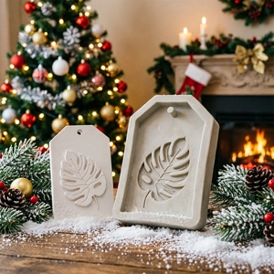 Christmas DIY leaf silicone molds for resin casting with festive background scenery