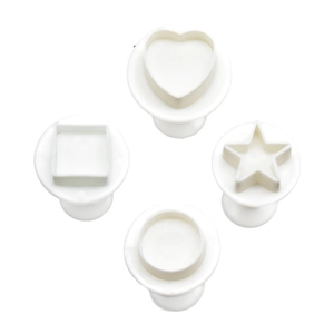 4-piece geometric plunger cutters for fondant and cookies with spring mechanism