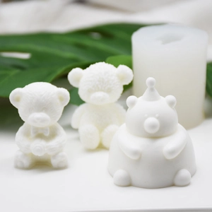 3D bear silicone mold for DIY candles and soaps with cute crown and bow tie bear designs