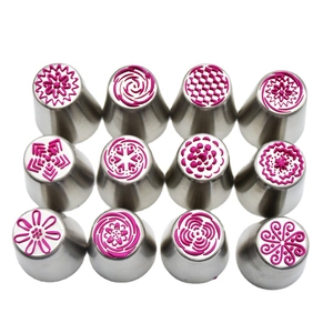 Lot de 12 douilles russes professionnelles en acier inoxydable avec divers motifs floraux