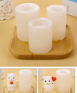 DIY silicone molds set for creating 3D cute bears holding hearts for candles and cakes