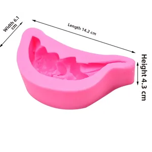 Detailed size specifications for pink baby sleeping silicone mold 14.2x6.1x4.3cm