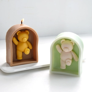 3D Arch Door Window Kick Bear Silicone Mold DIY Handmade Aromatherapy Candle Plaster Ornament Baking Cake Decoration Mold