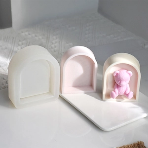 Arch window silicone mold with teddy bear design for handmade candles and soap making