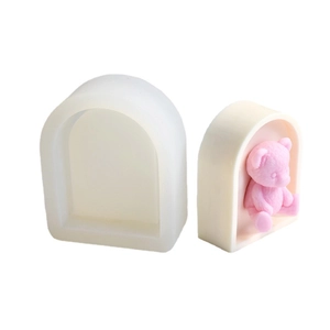 Arch window silicone mold with cute bear design for DIY handmade candles and crafts
