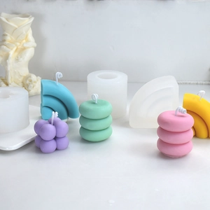 3D geometric silicone molds for candles including bubble cube and arch rainbow shapes