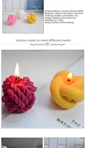 Detailed view of flexible silicone candle molds for yarn ball and knot designs