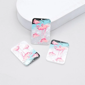 Lot de trois pendentifs rectangulaires en acrylique flamant rose pour bijoux DIY
