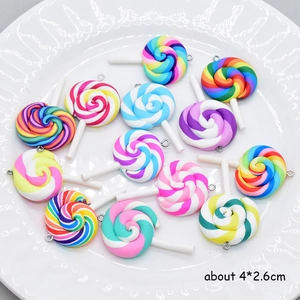 Colorful resin rainbow lollipop charms for DIY jewelry making, size about 4x2.6cm