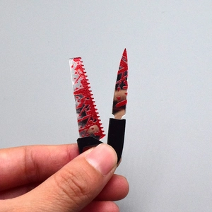Miniature Halloween bloody chainsaw and dagger charms for DIY jewelry and accessories