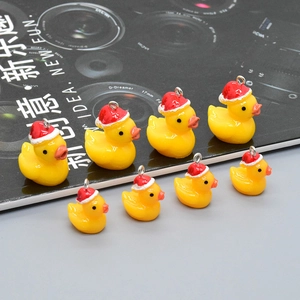 Christmas Yellow Duck Resin Pendants Cute Duck With Santa Hat For DIY Earring Necklace Keychain Jewelry Making Findings