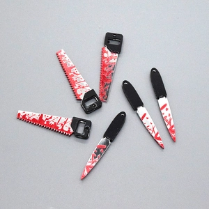 Bloody miniature chainsaw and dagger charms for Halloween jewelry DIY and keychains