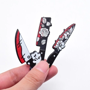 Acrylic Halloween dagger and knife pendants with floral blood patterns for DIY jewelry